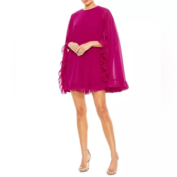 Mac Duggal Fuchsia Pink Ruffle Cape Dress l 55407 - Picture 4 of 7